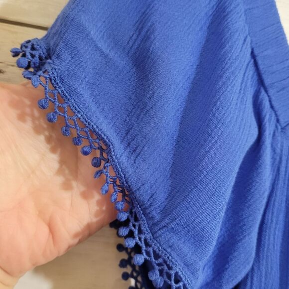 Entro Blue Boho Off the Shoulder Halter Top Size Small - Picture 5 of 12